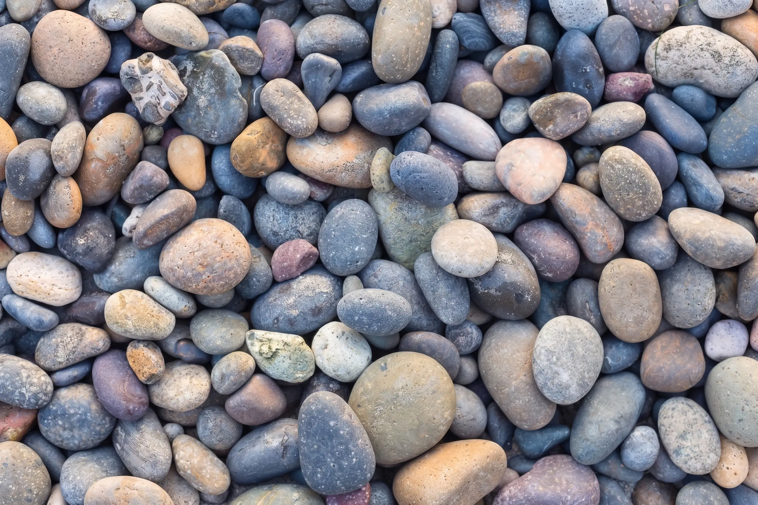 Close up of river rock sold by the cubic yard at Wallburg Mulch Worx in High Point NC