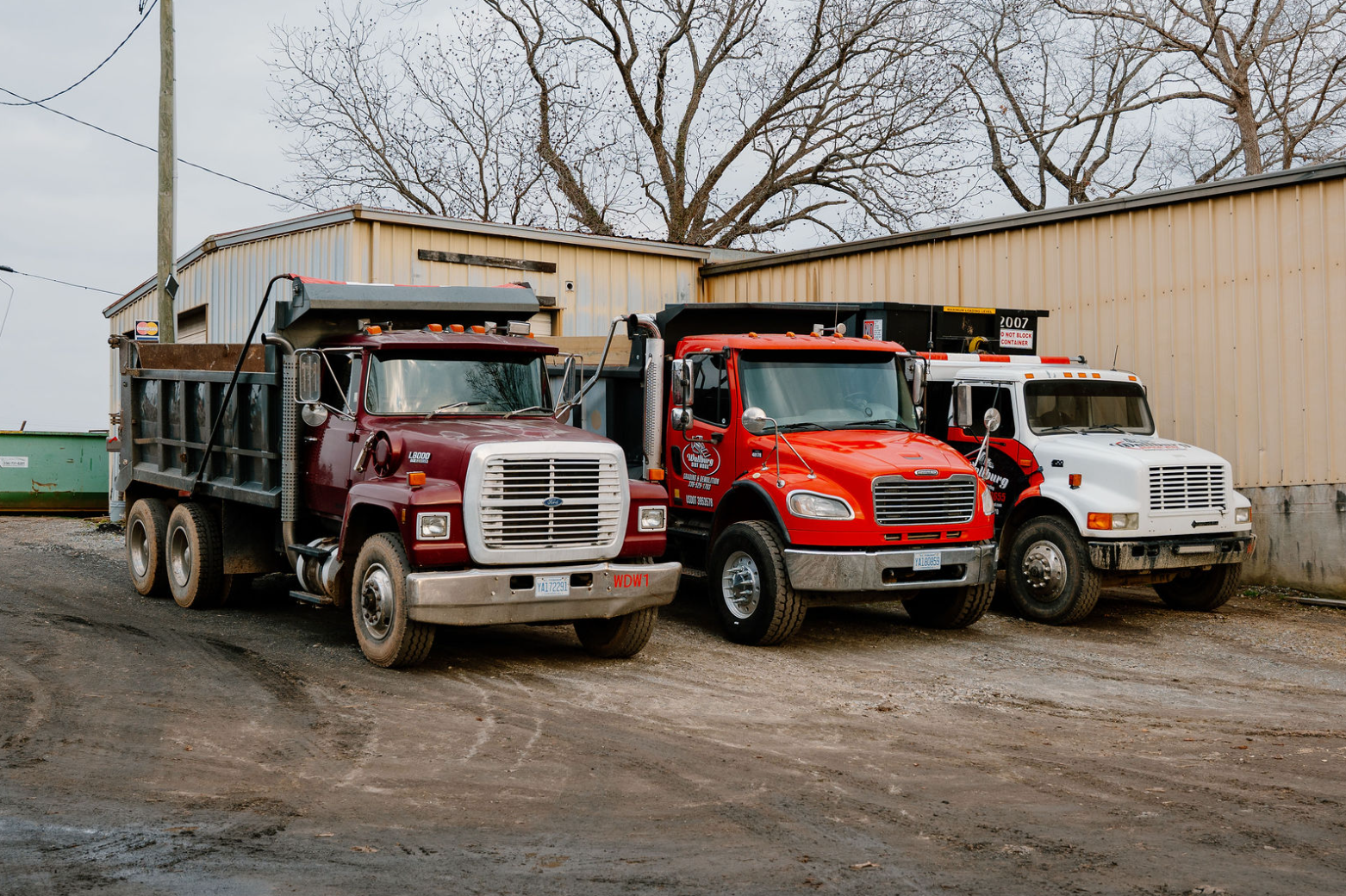 Wallburg Mulch Worx dump truck fleet at the yard in High Point NC